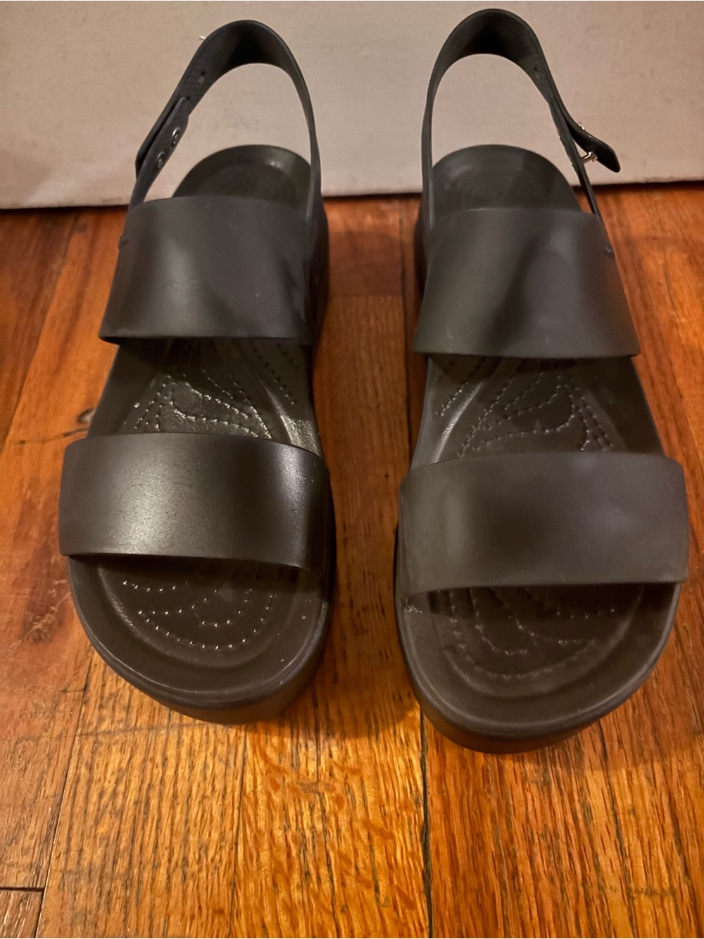 CROCS Women's Brooklyn Low Wedge Sandals — Black - Picture 3 of 4